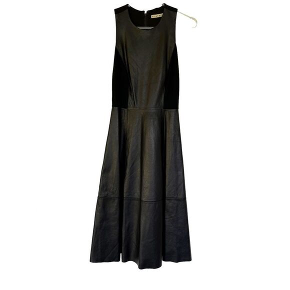 Alice & Olivia Vegan Leather Racerback Midi Dress, Fit and Flare - Picture 1 of 3